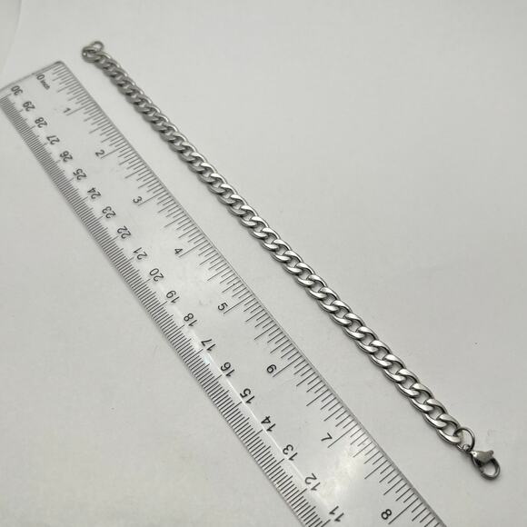 Silver Curb Cuban Men's Bracelet - Picture 4 of 4